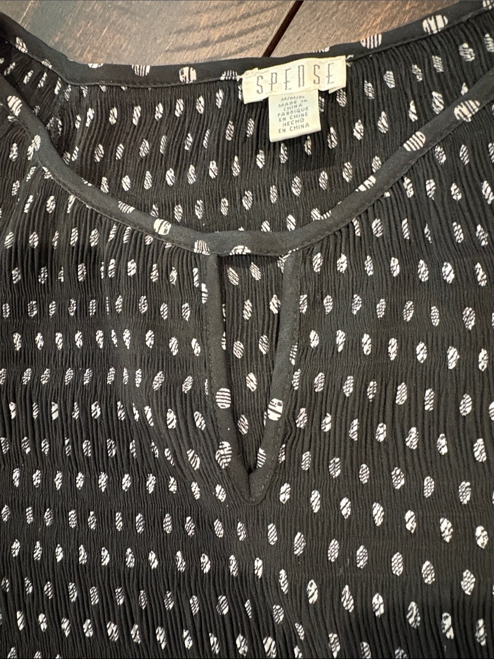Spense Black Polka Dot Smocked Babydoll Blouse - Picture 3 of 4